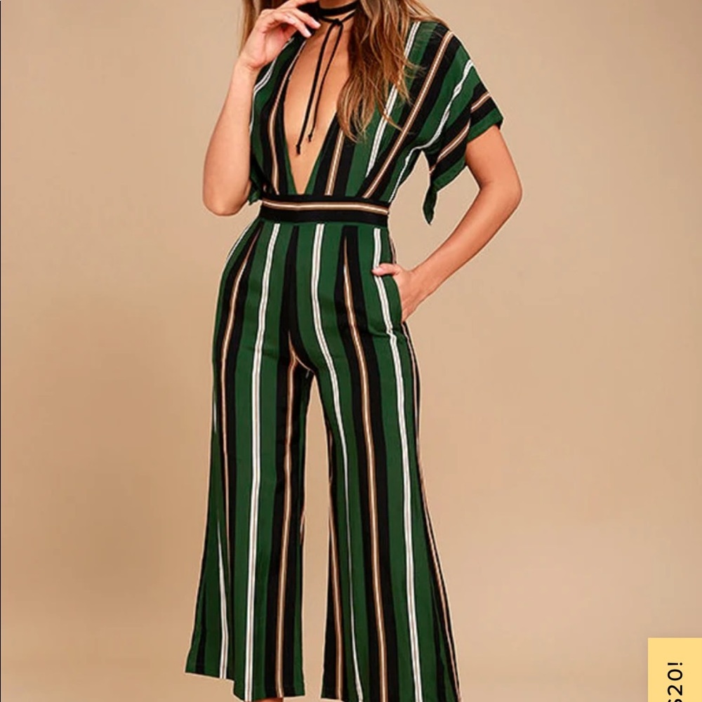 Faithfull the Brand Cedric Green Striped Midi Jumpsuit